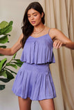 Davi & Dani Pleated Body Elastic Back Babydoll Strappy Top