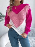 Color Block Cable Knit Sweater - Basic Style