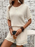 Tassel Round Neck Top and Shorts Set