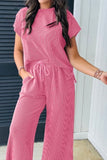 Corded Knit Short Sleeve T-Shirt and Wide Leg Pants Set