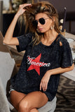 BiBi Laser Cut Mineral Washed Jersey Top with America