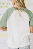 Color Block Raglan Short Sleeve Half Buttons High Low T Shirt
