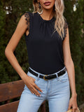 Lace Detail Ruched Round Neck Tank