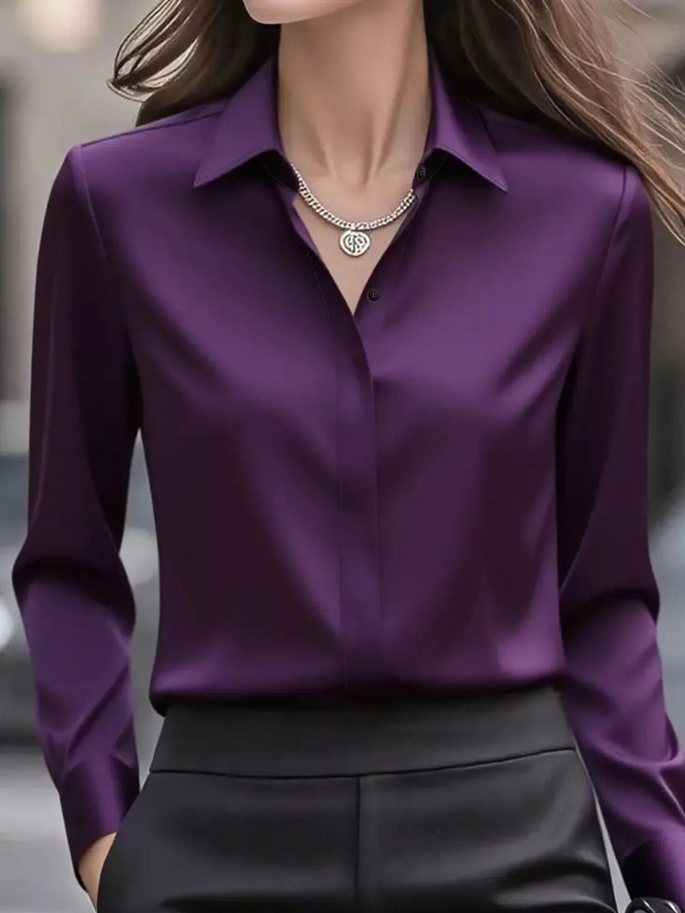 Button Down Collared Neck Long Sleeve Shirt