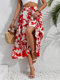 Ruffled Hem Printed Midi Skirt