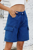 High Rise Denim Shorts with Cargo Pockets