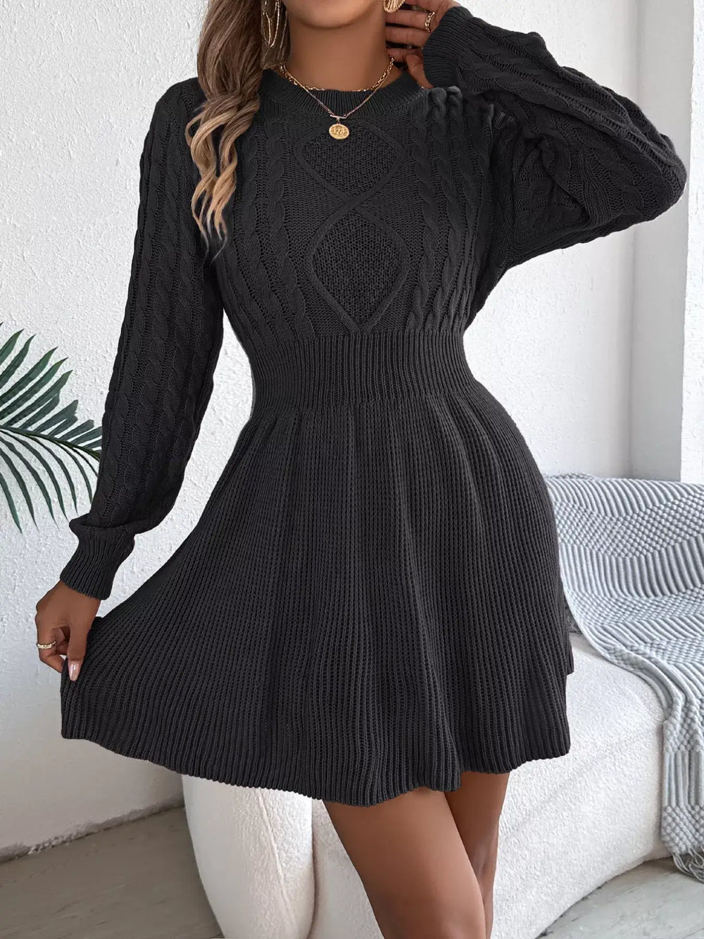 Cable Knit Long Sleeve Sweater Dress | Cozy & Chic