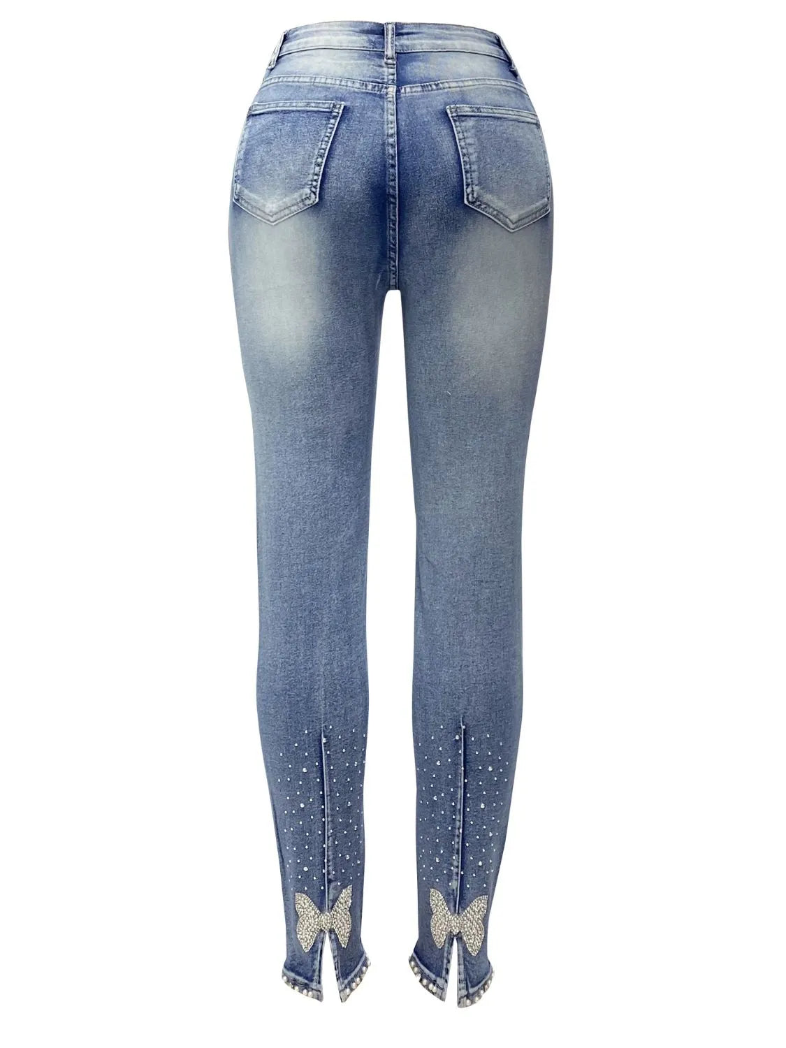 Rhinestone Butterfly Jeans with Pockets