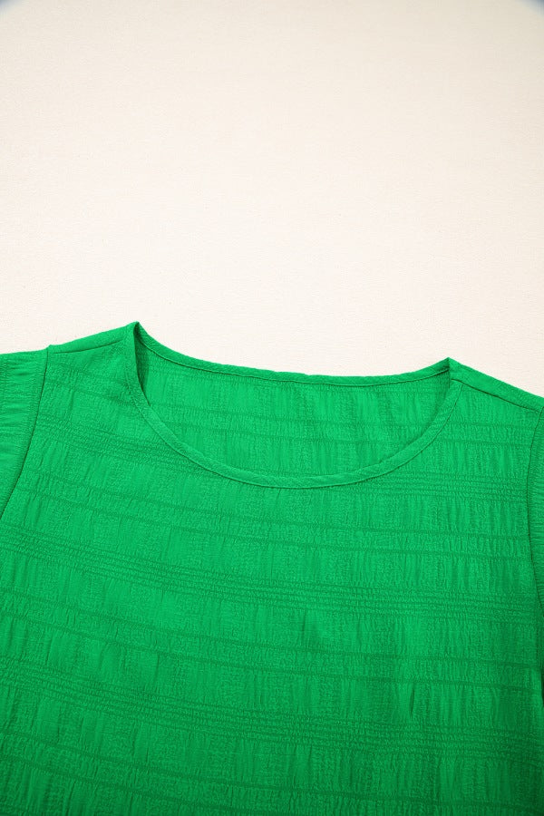 Textured Ruffled Sleeve Round Neck Top