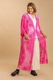 Umgee Full Size Floral Lace Open Front Long Kimono with Waist Tie Plus Size