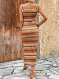 Perfee Side Slit Contrast Sleeveless Midi Tank Dress