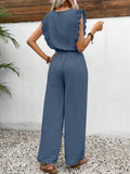 Lace Trim Round Neck Top and Pants Set