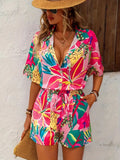 Printed Button Down Shirt and Shorts Set