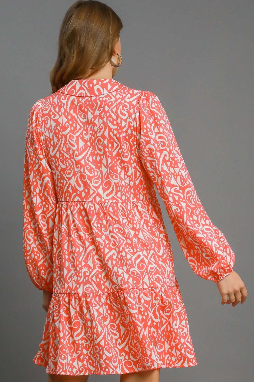 Umgee Full Size Two Tone Print Balloon Sleeve Tiered Dress Plus Size