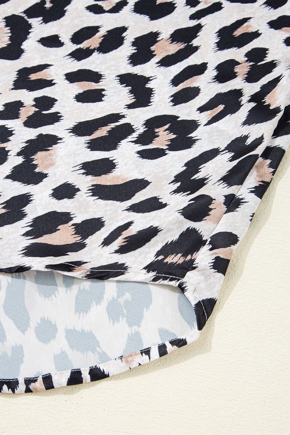 Leopard Print Buttoned 3/4 Sleeve Loose Fit Shirt