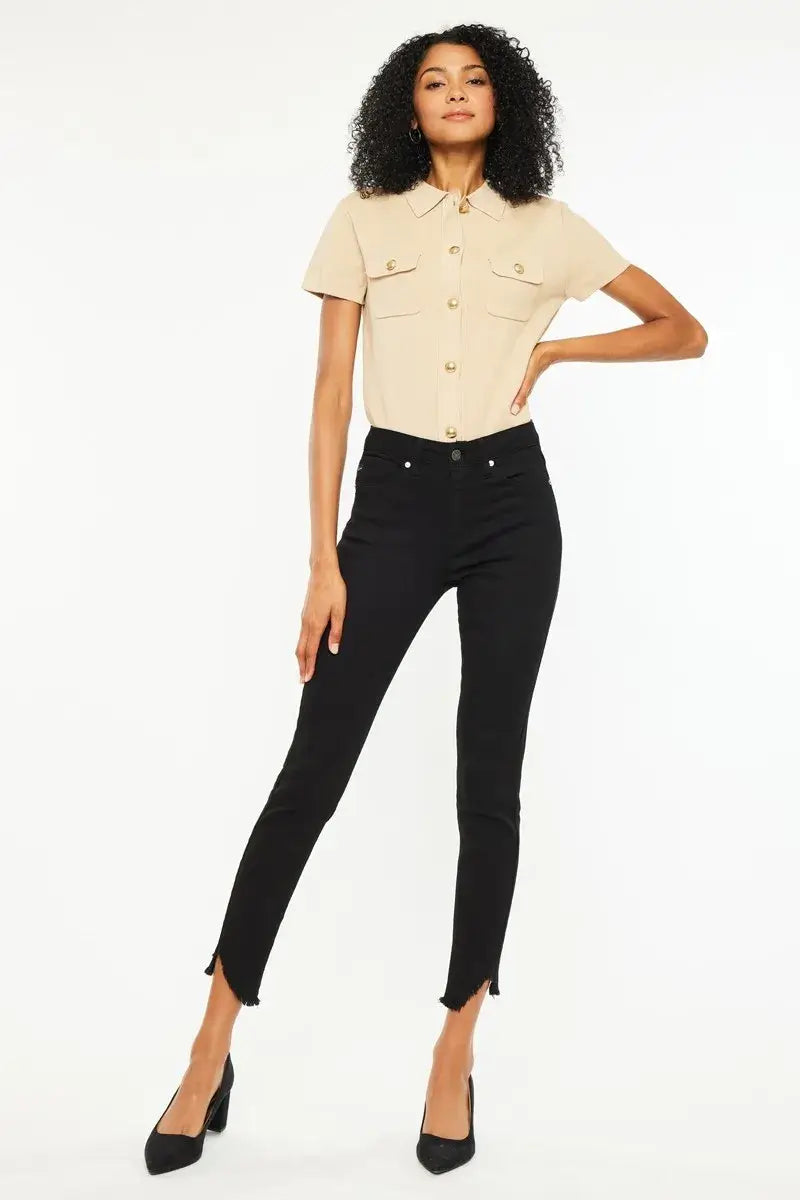Kancan High Rise Frayed Hem Skinny Jeans