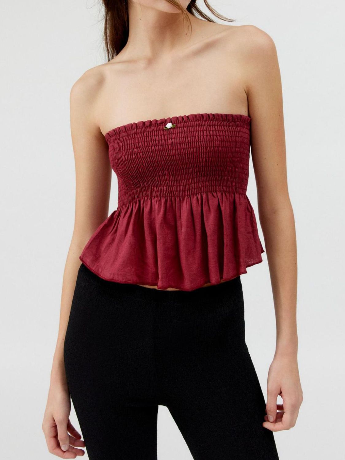 Smocked Peplum Tube Top