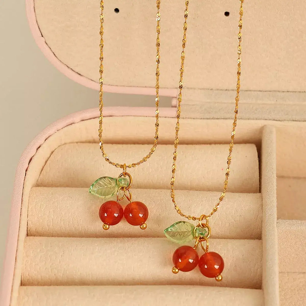 Agate Cherry Pendant Necklace