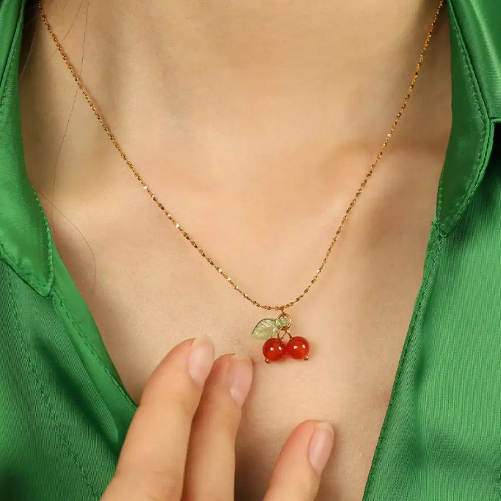 Agate Cherry Pendant Necklace