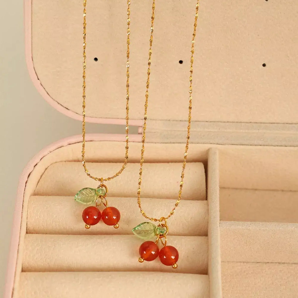 Agate Cherry Pendant Necklace