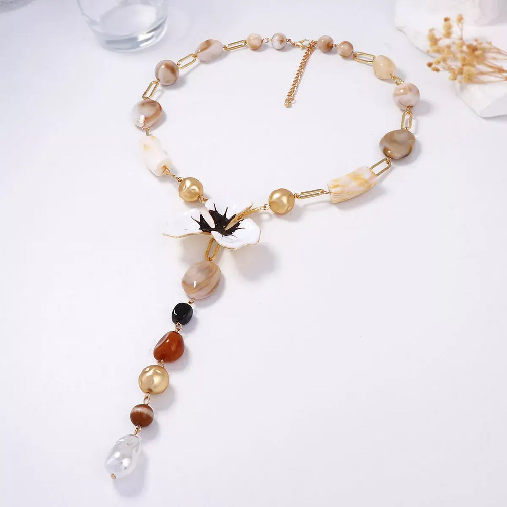 Alloy Dripping Oil Flower Resin Y-Shaped Necklace