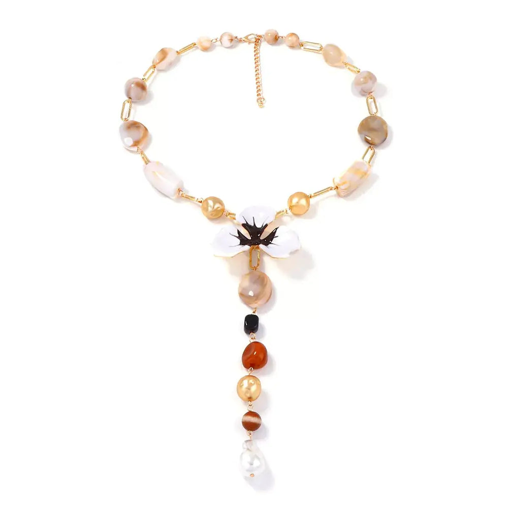 Alloy Dripping Oil Flower Resin Y-Shaped Necklace