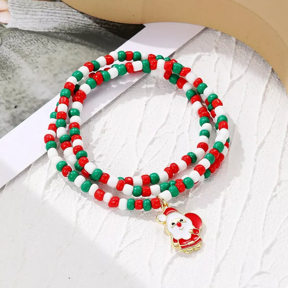 Christmas Beaded Necklace with Santa Charm