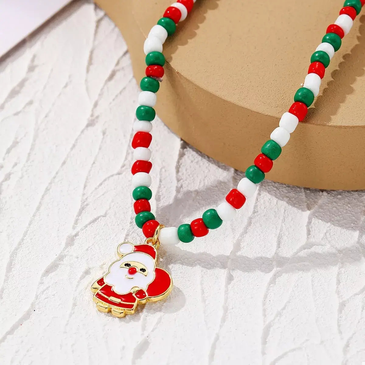 Christmas Beaded Necklace with Santa Charm