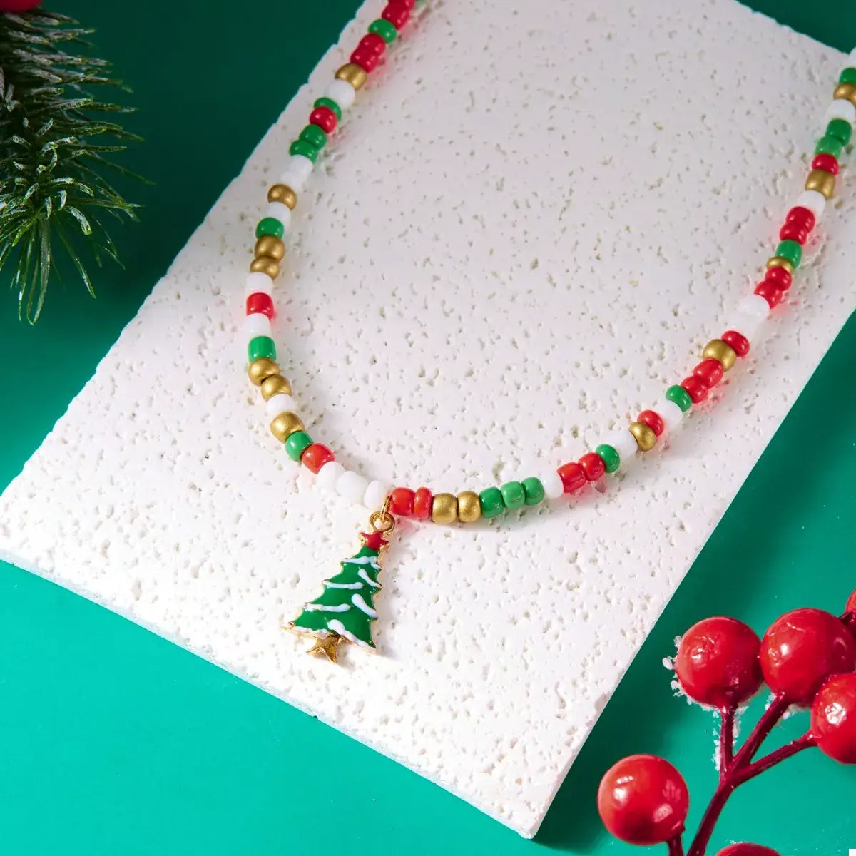 Christmas Themed Beaded Pendant Necklace