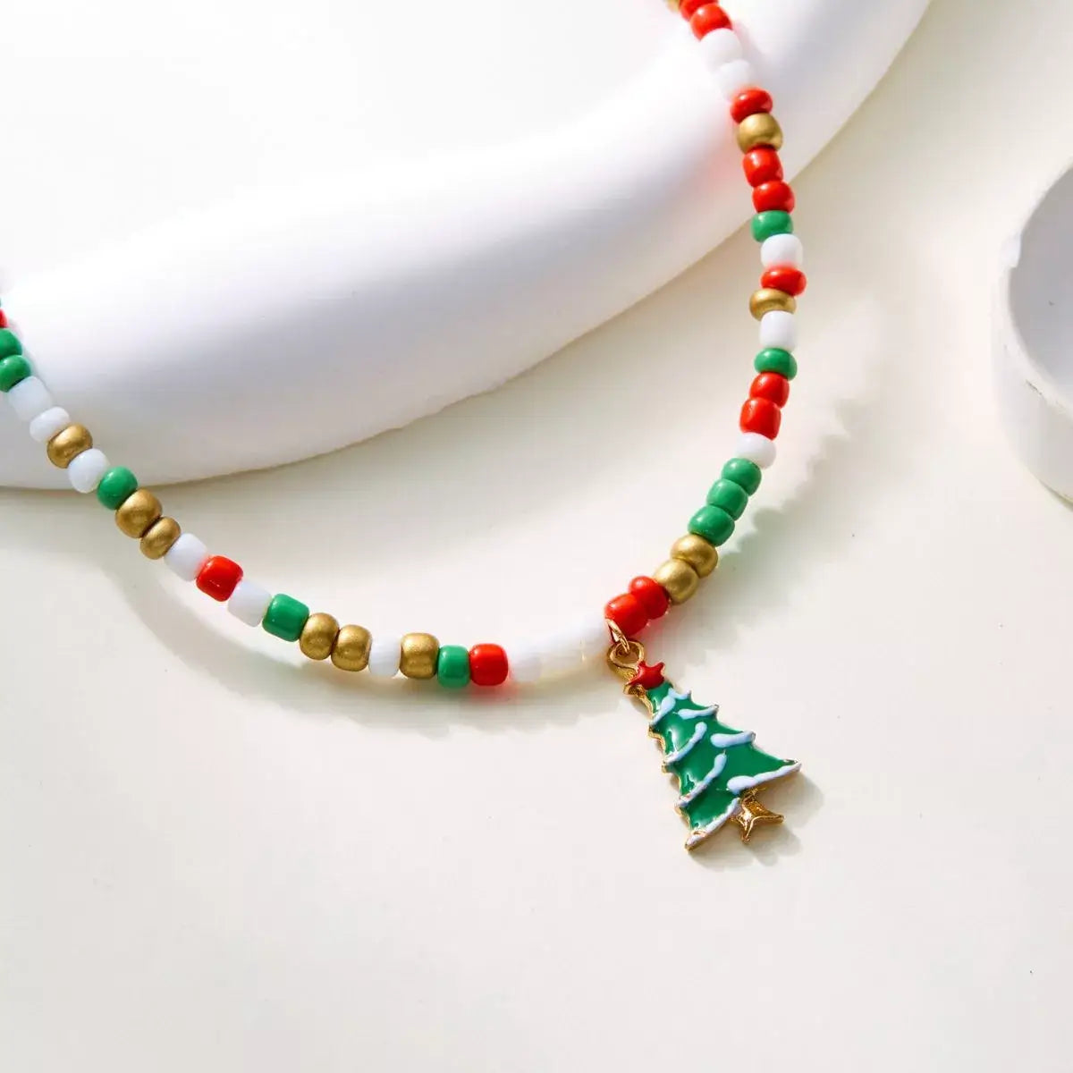 Christmas Themed Beaded Pendant Necklace