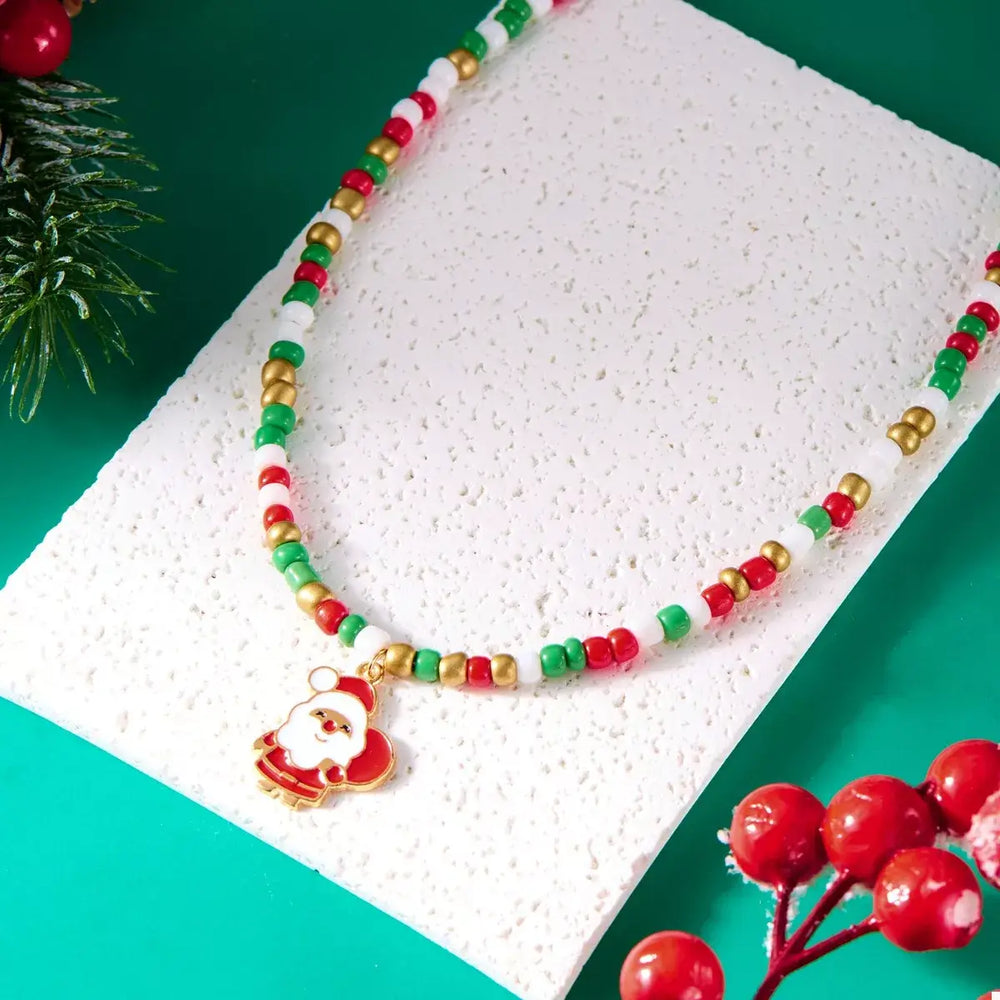 Christmas Themed Beaded Pendant Necklace