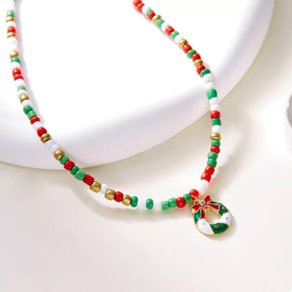 Christmas Themed Beaded Pendant Necklace