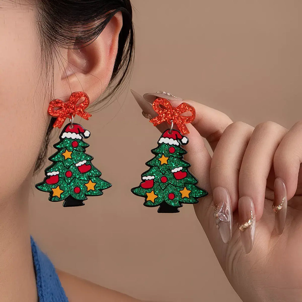 Christmas Tree Drop Earrings – Acrylic Holiday | Felvior