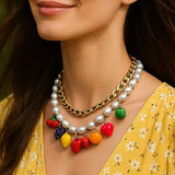 Colorful Charm Double Layered Necklace | 18K Gold