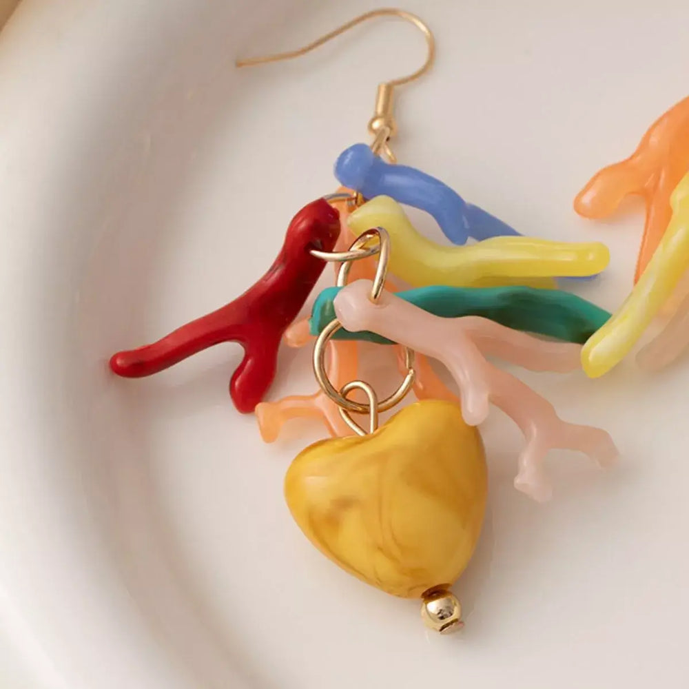 Colorful Resin Heart Dangle Earrings