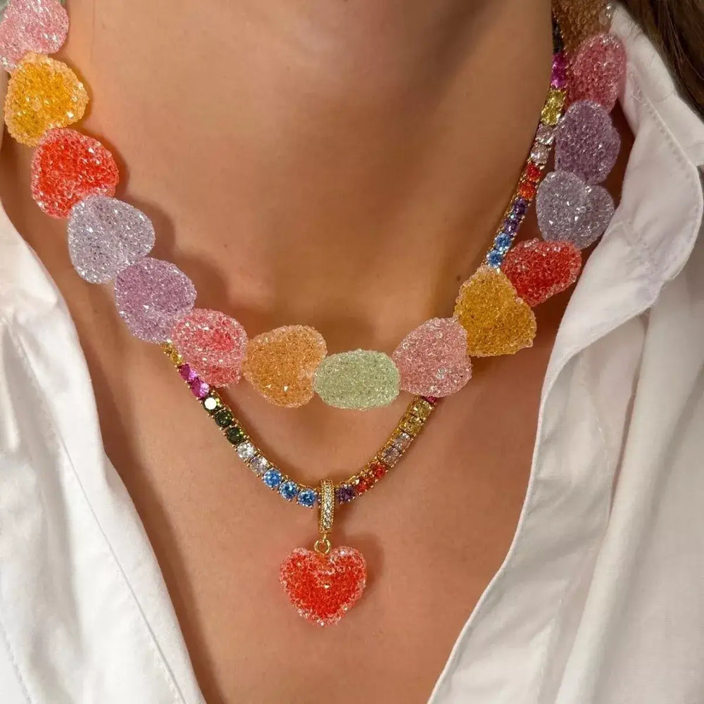 Colorful Resin Heart Necklace - Elegant Jewelry