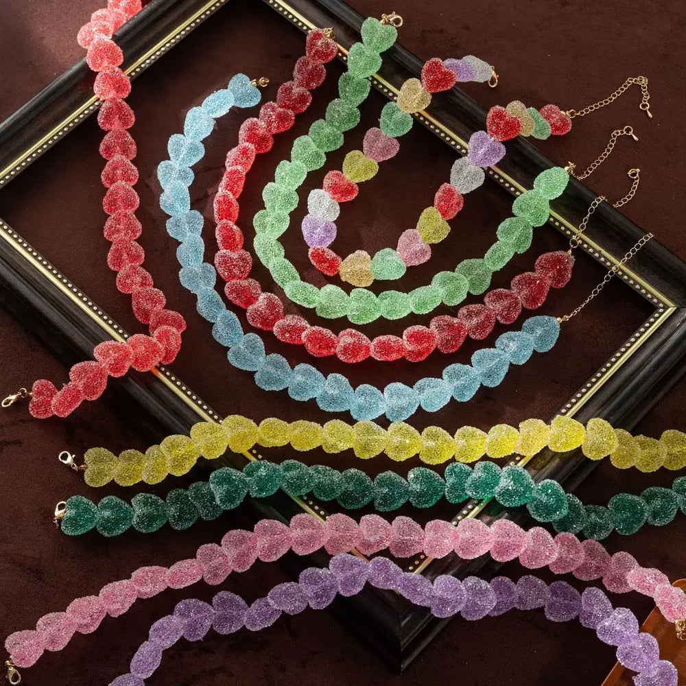 Colorful Resin Heart Necklace - Elegant Jewelry