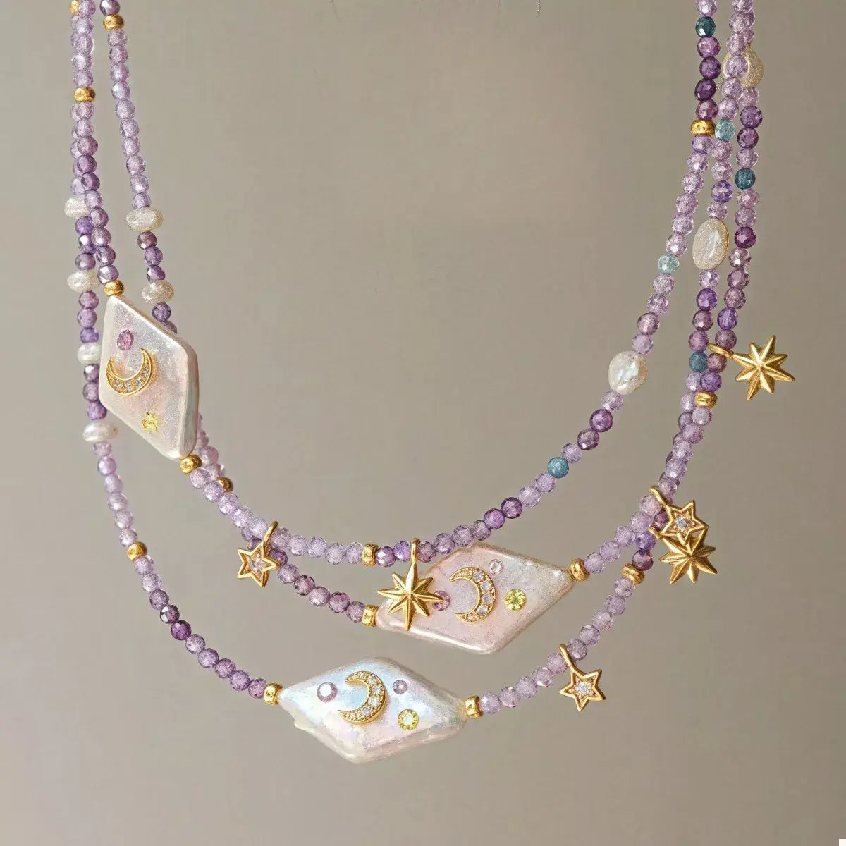 Freshwater Pearl Star Moon Beaded Necklace