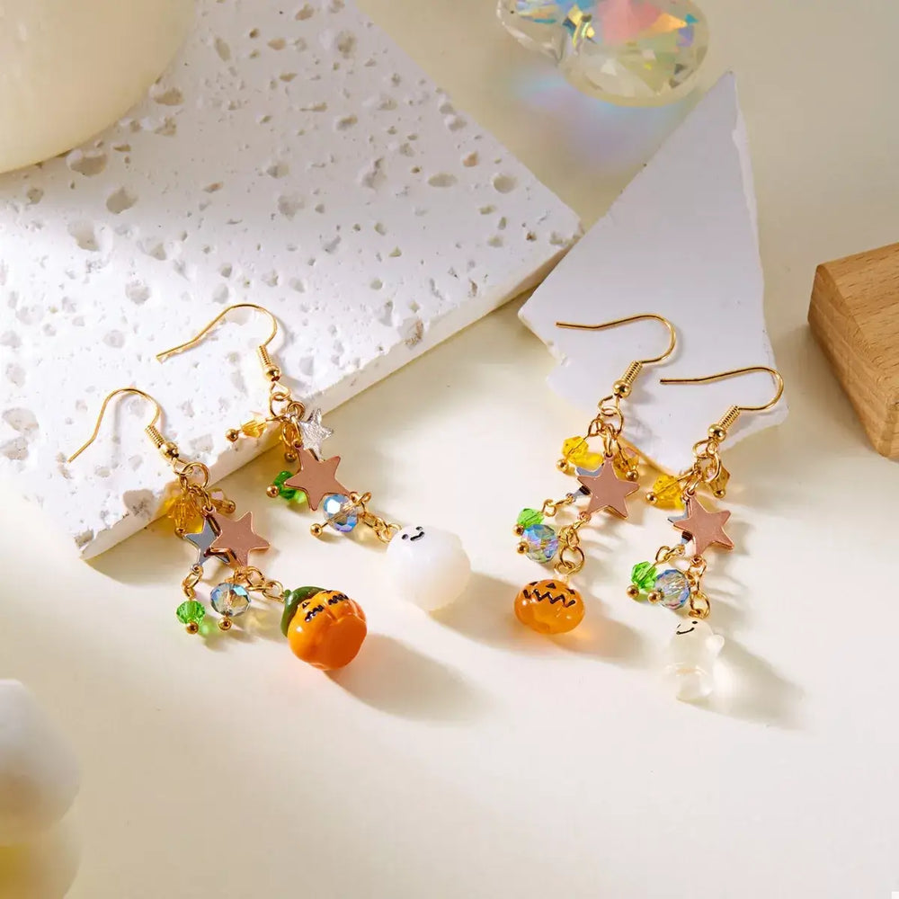 Halloween Asymmetrical Pumpkin Ghost Earrings