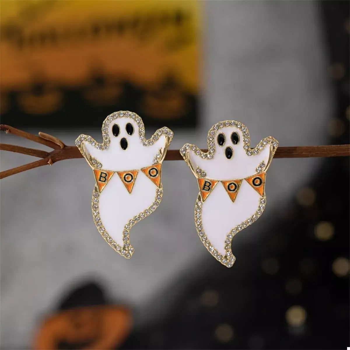 Halloween Ghost and Pumpkin Dangle Earrings