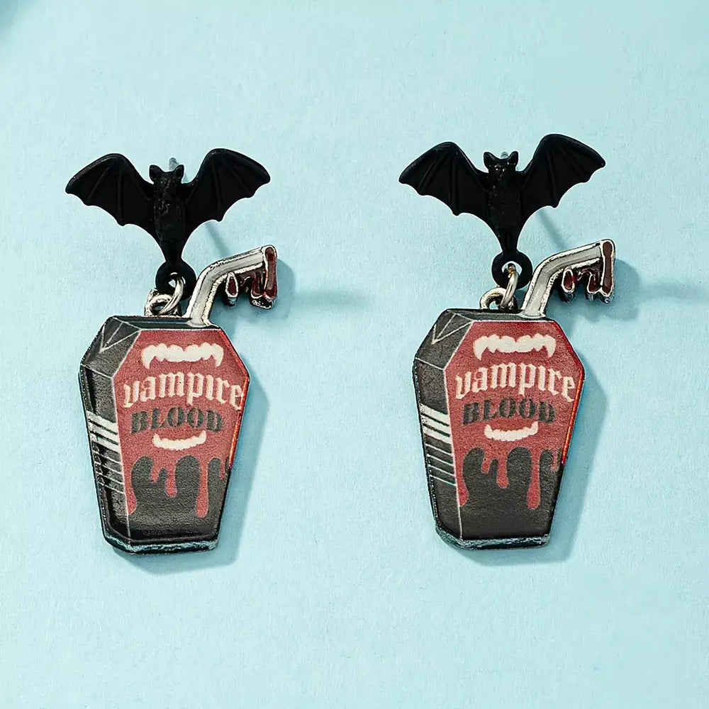 Halloween Gothic Vampire Coffin Bat Wing Drop Earrings