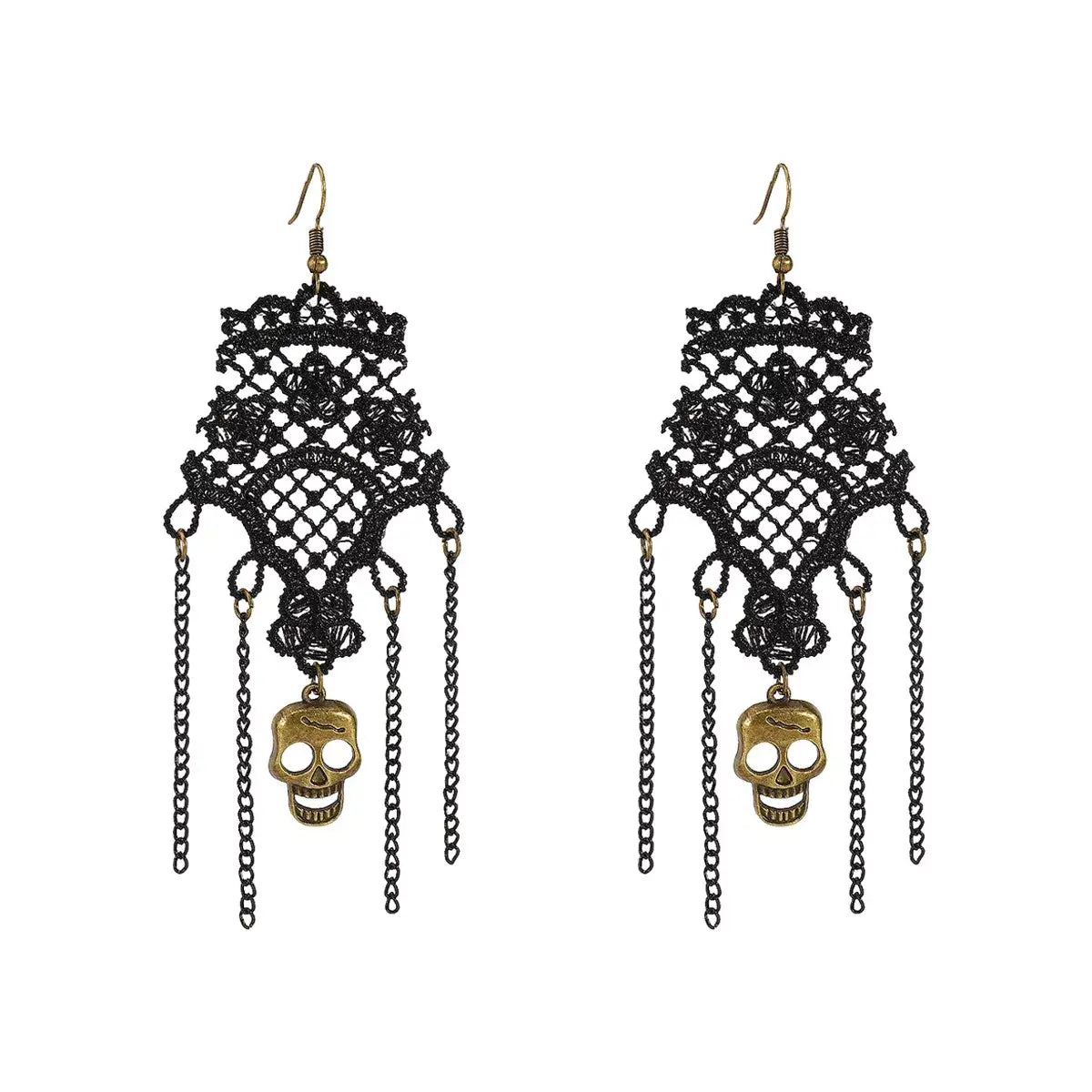 Halloween Lace Skull Necklace and Earrings Jewelry Set