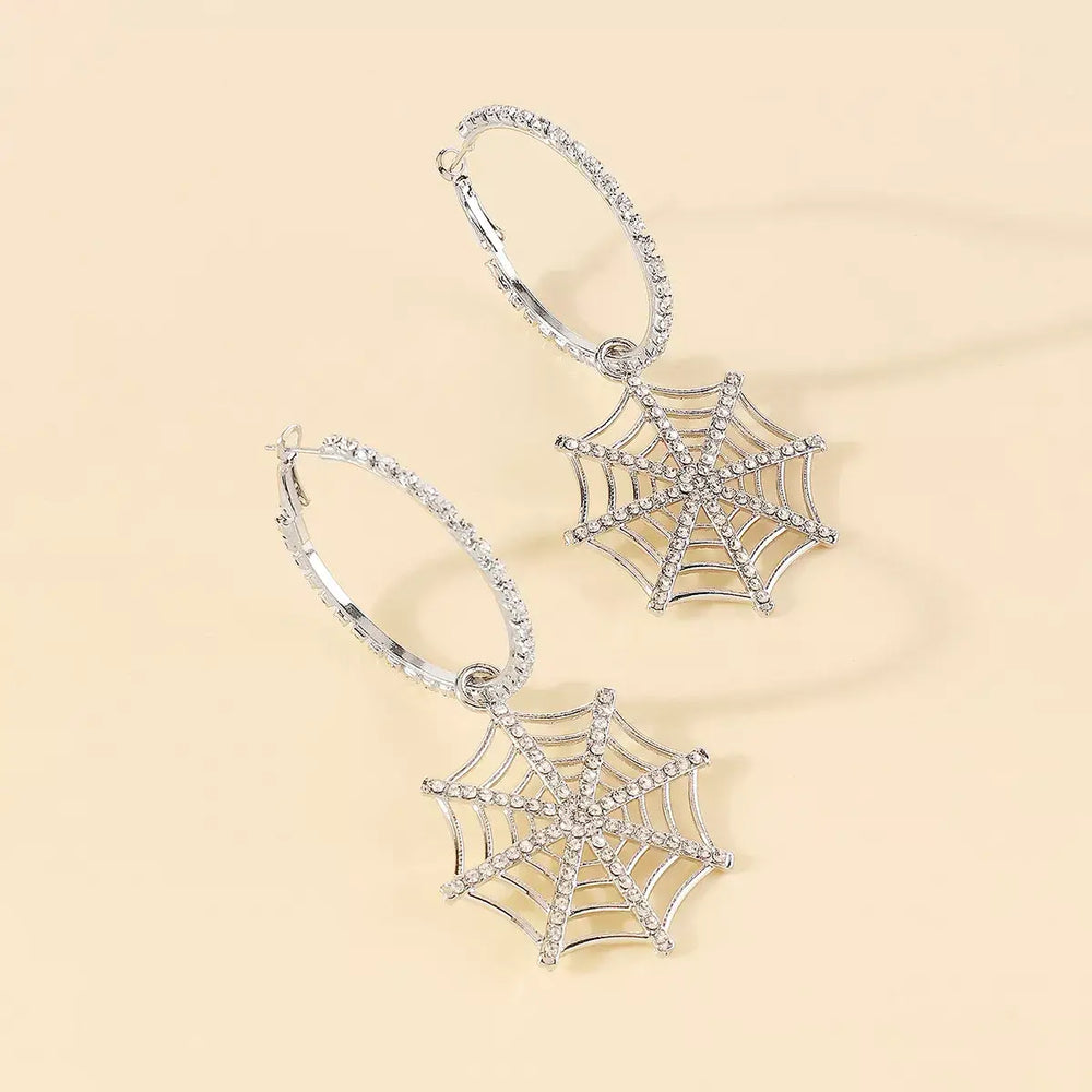 Halloween Spider Web Dangle Hoop Earrings
