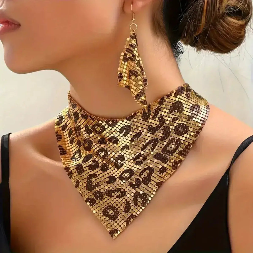 Leopard Necklace and Earrings Jewelry Set