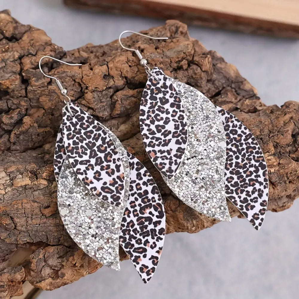 Leopard Print Leather Leaf Drop Earrings