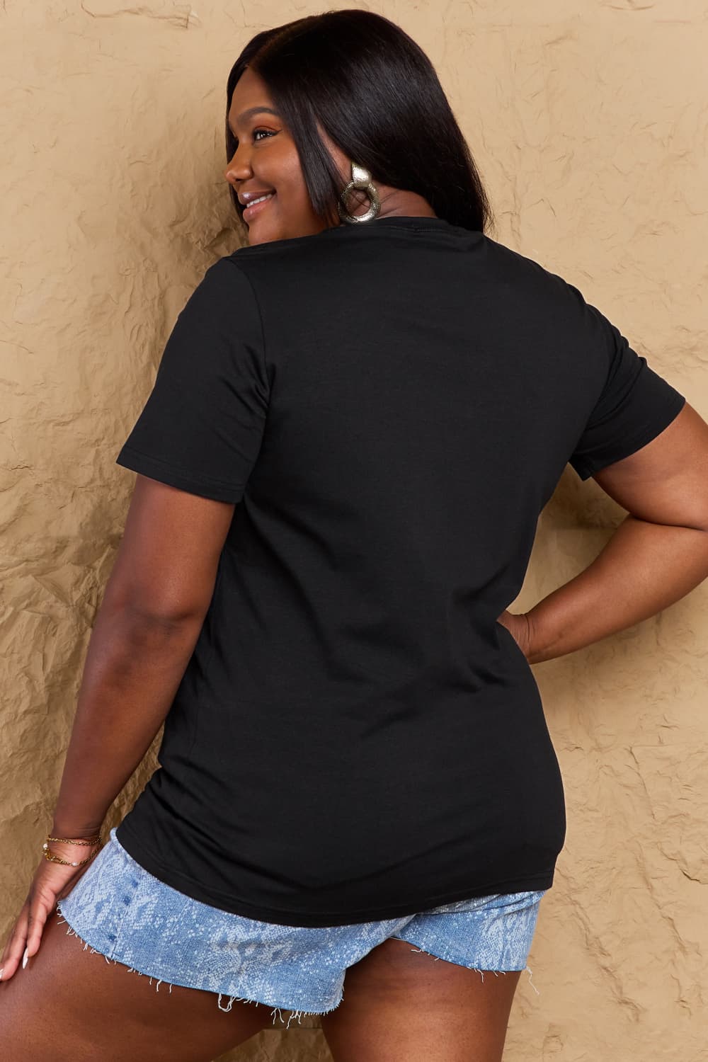 Graphic Cotton T-Shirt - Back view of "CREATE HAPPINESS" print design in casual black style for everyday wear.