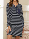Striped Lounge Dress with long sleeves, buttoned front, and pocket, perfect for casual outings or home relaxation.