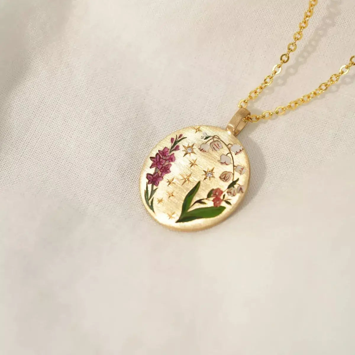 Titanium Steel Painted Oil Dripping Floral Oval Tarot Necklace