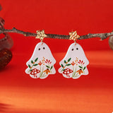 Whimsical Ghost Earrings with Floral Design