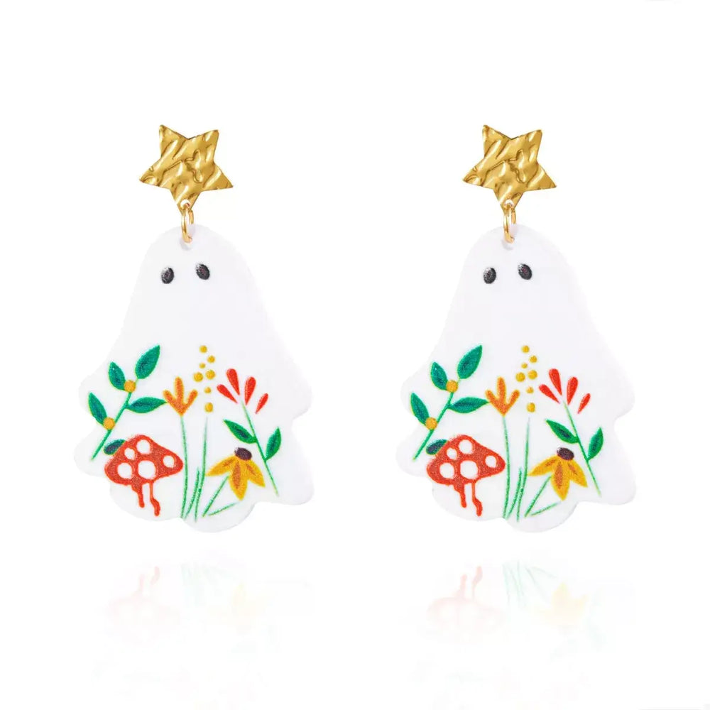 Whimsical Ghost Earrings with Floral Design